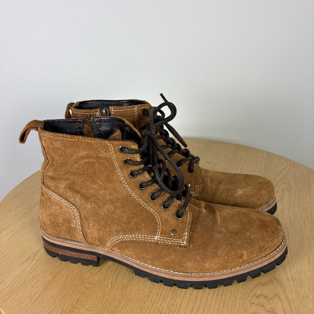 Crevo Rover Suede Leather Side Zip Lace Up Lug Sole Boots Mens 8 Fall Comfort